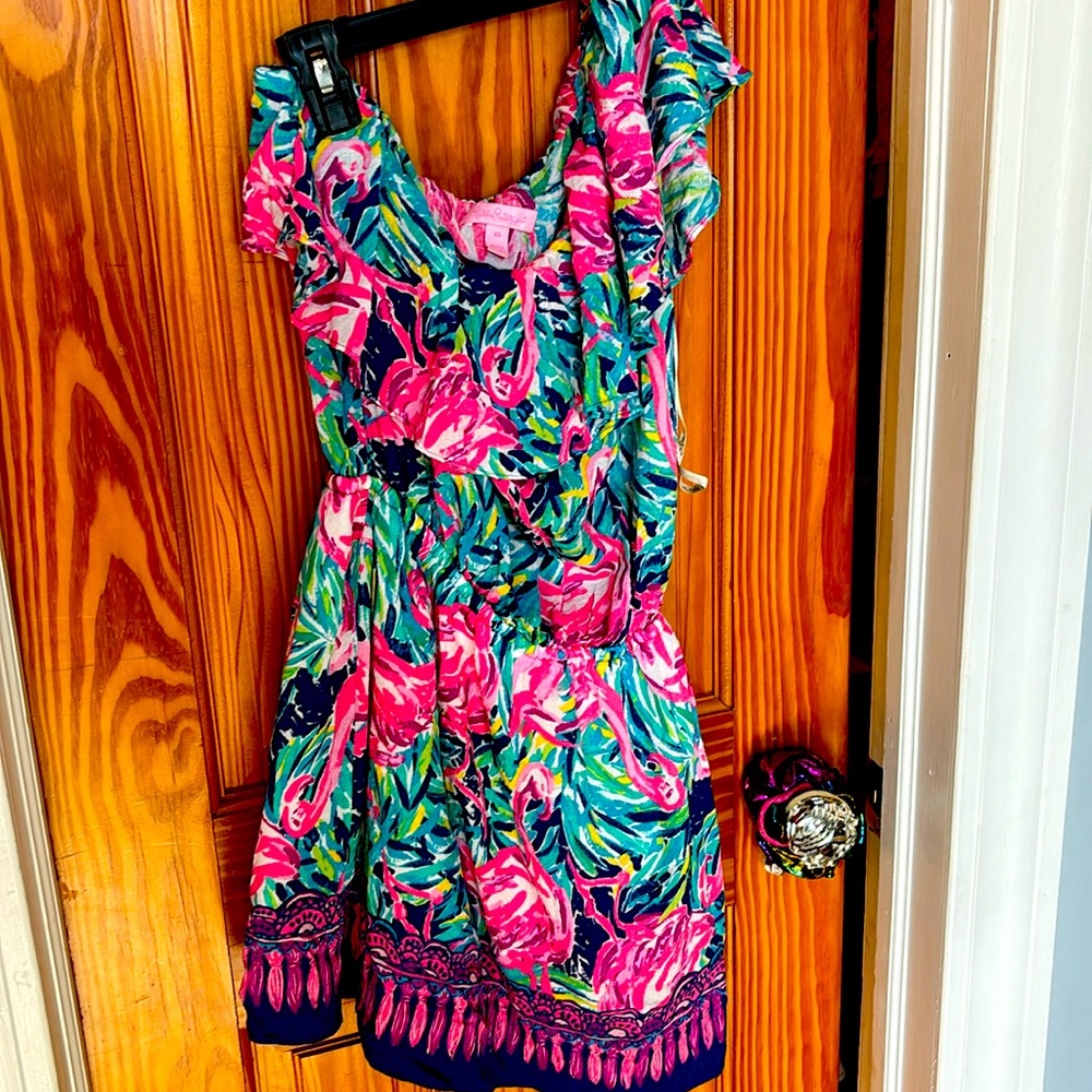 Lilly Pulitzer one shoulder romper.
